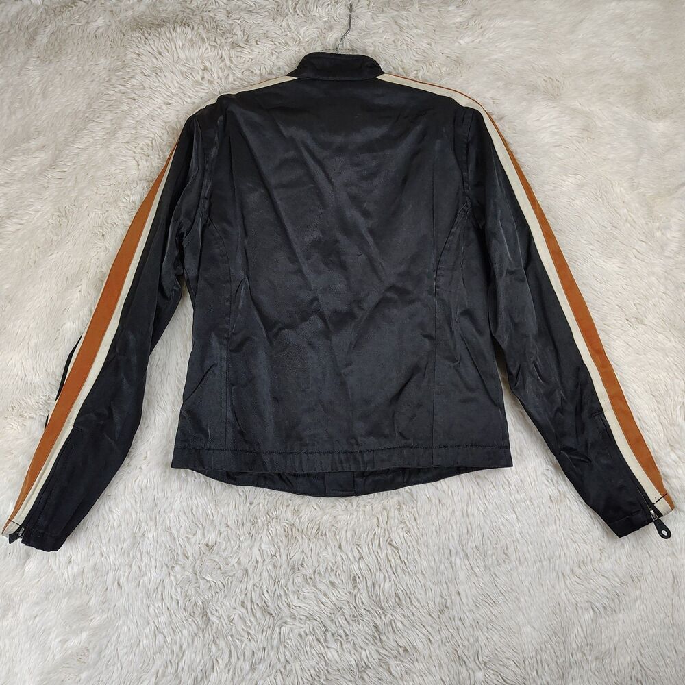 FLAWS Harley Davidson Womens XS Motorcycle Jacket Black Orange Zip - Picture 16 of 16